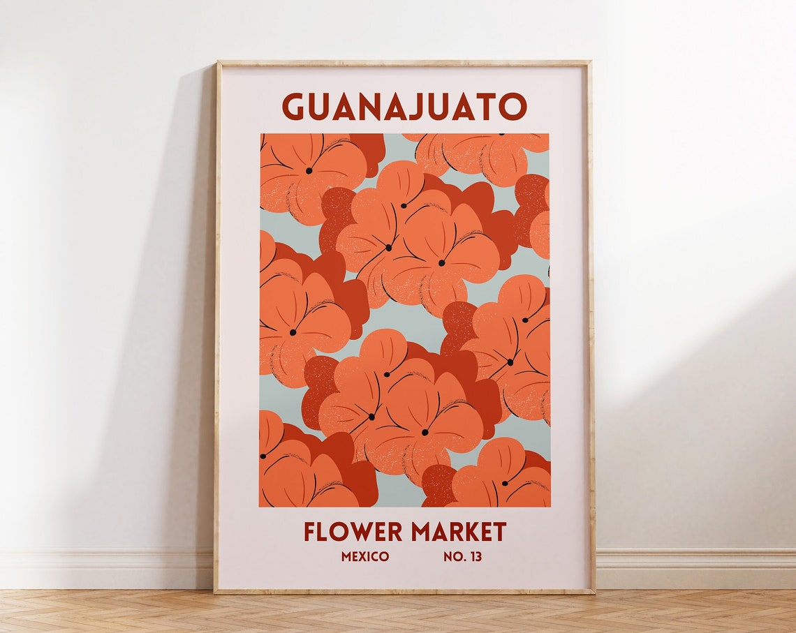 Guanajuato Mexico Flower Market Orange Floral Botanical Poster