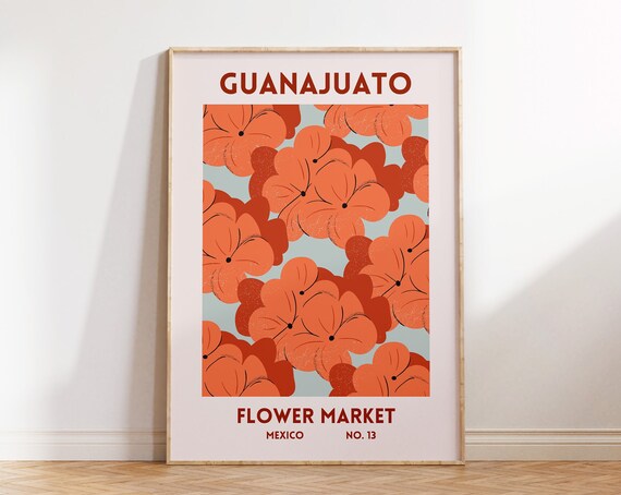 Guanajuato Mexico Flower Market Orange Floral Botanical Poster