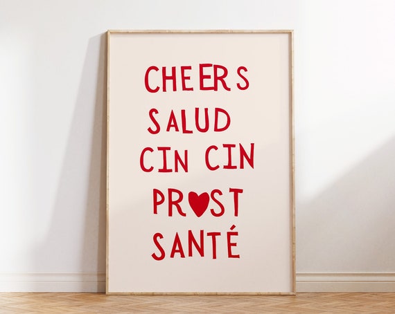 Cheers Print Bar Cart Wall Art Cheers In Different Languages Poster Cute Kitchen Decor Salud Art Print Heart Poster 1 Print