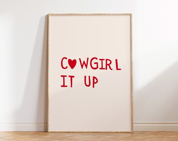 Red Cowgirl Print Cute Western Wall Art Feminine Poster Heart Typography Print Trendy Cowgirl Art Girly Wall Decor 1 Print