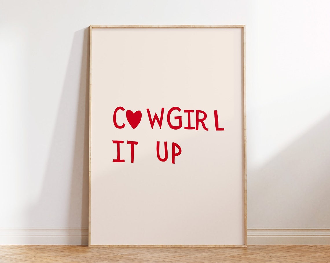 Red Cowgirl Print Cute Western Wall Art Feminine Poster Heart Typography Print Trendy Cowgirl Art Girly Wall Decor 1 Print