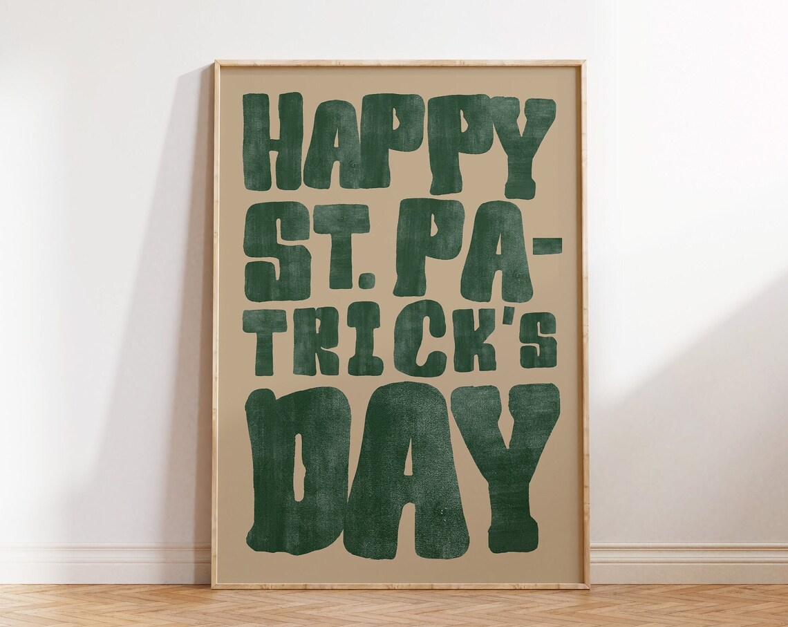 Happy St Patricks Day Retro Green Typography Holiday Decor Poster
