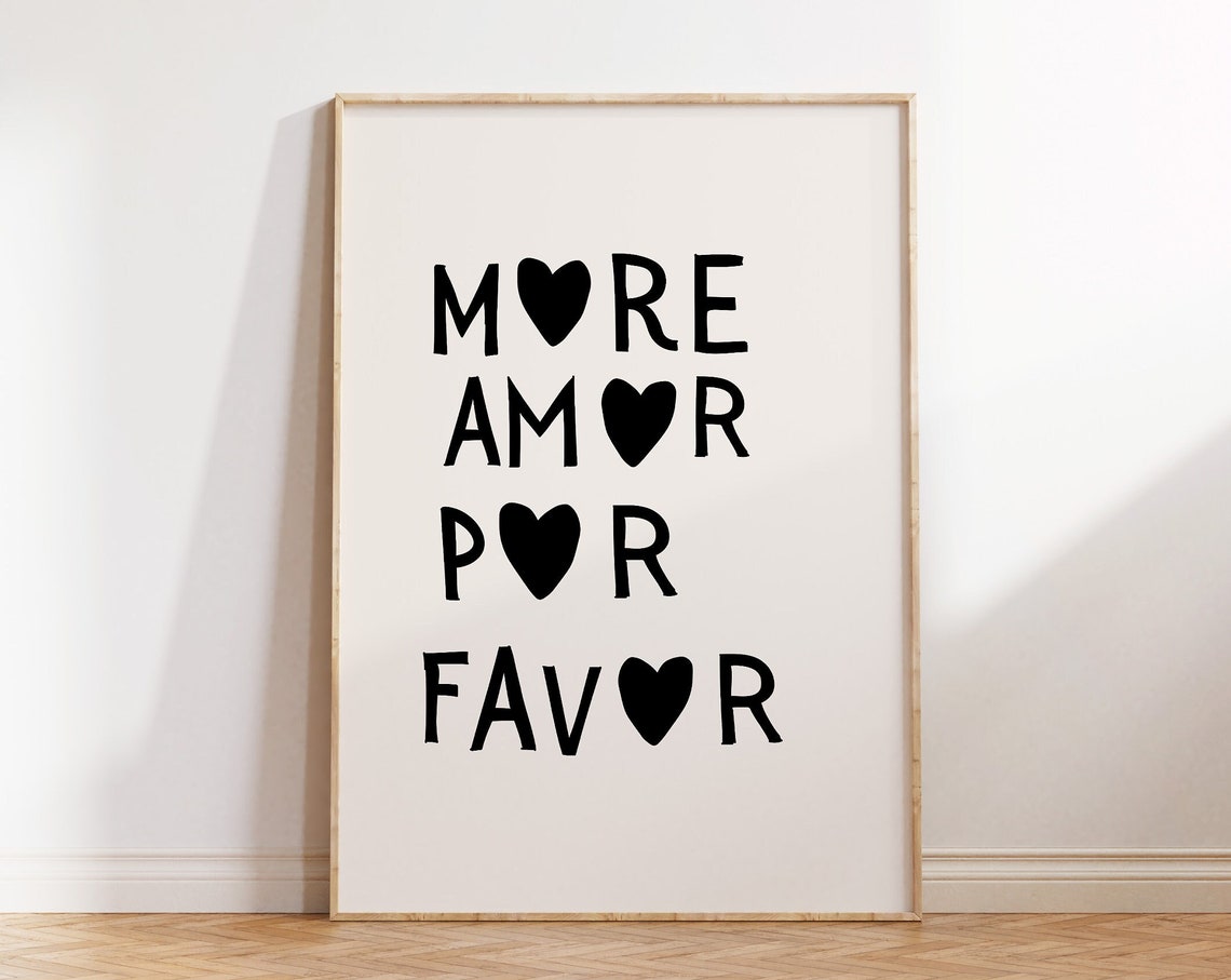 More Amor Por Favor Black Heart Spanish Love Typography Wall Art
