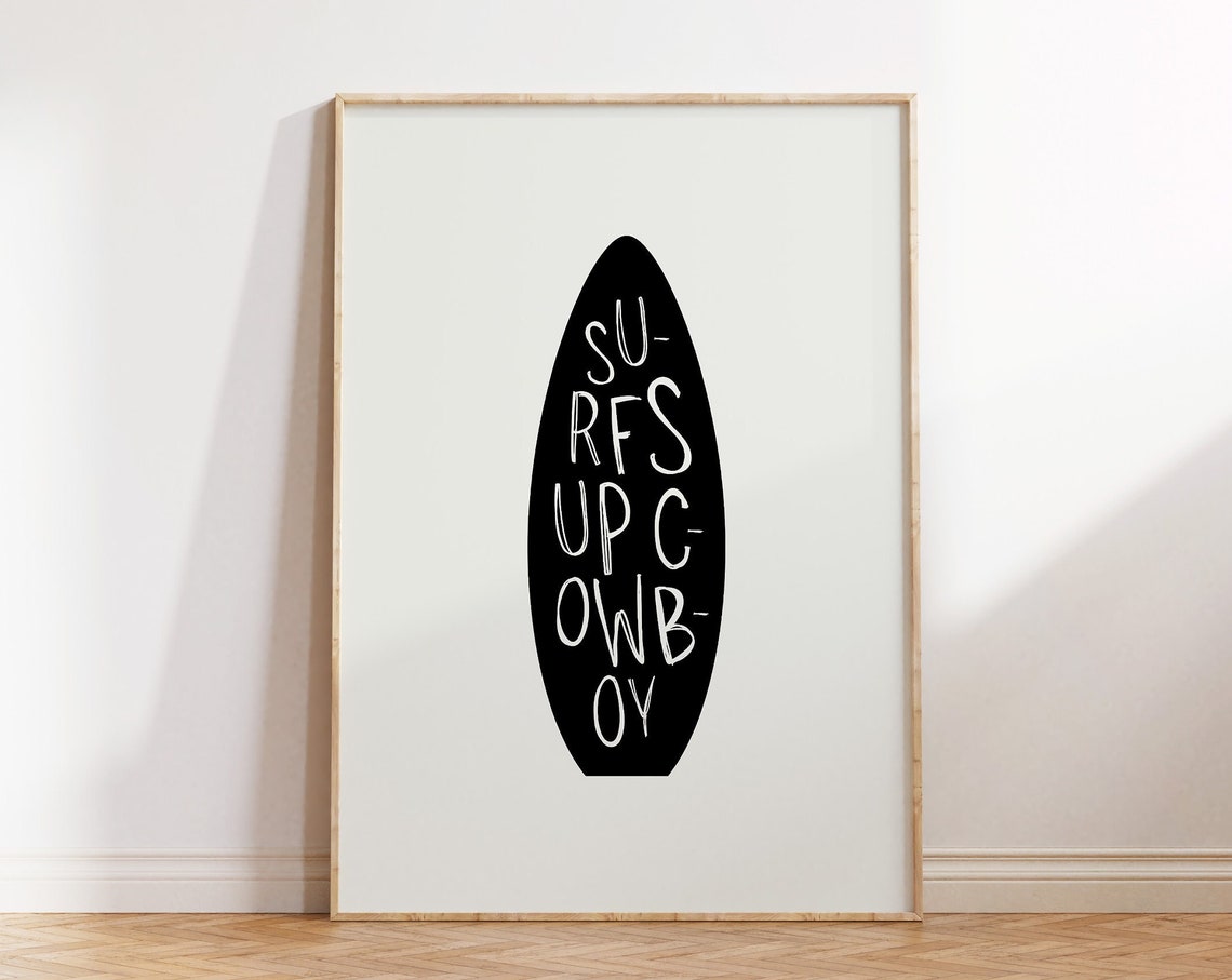 Surfs Up Cowboy Western Surf Typography Black Surfboard Quote Print - Image 3