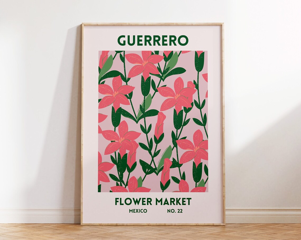 Guerrero Mexico Flower Market Pink Lily Blooms Botanical Art Print