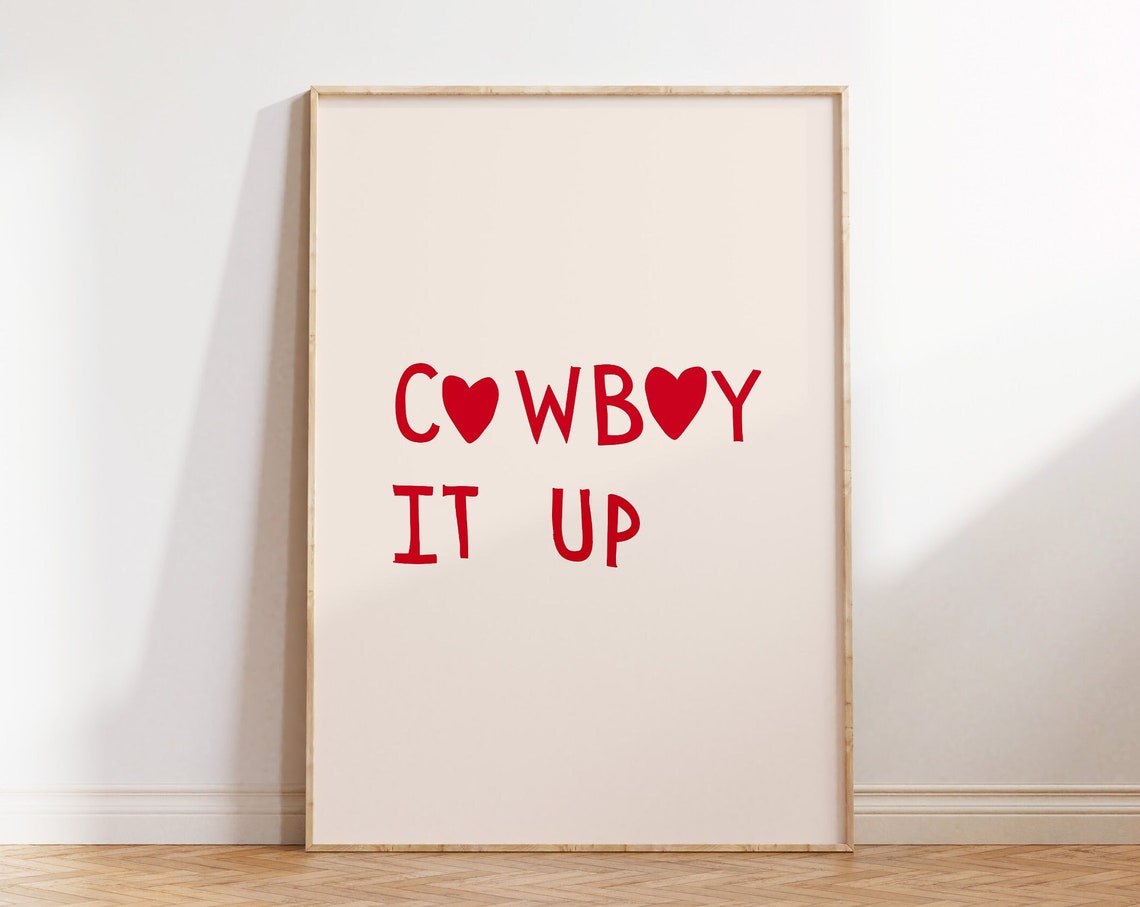 Cowboy It Up Red Heart Lettering Playful Western Quote Poster - Image 2