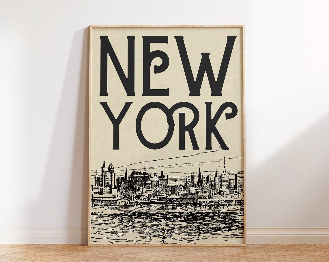 Vintage New York City Skyline Travel Poster Print