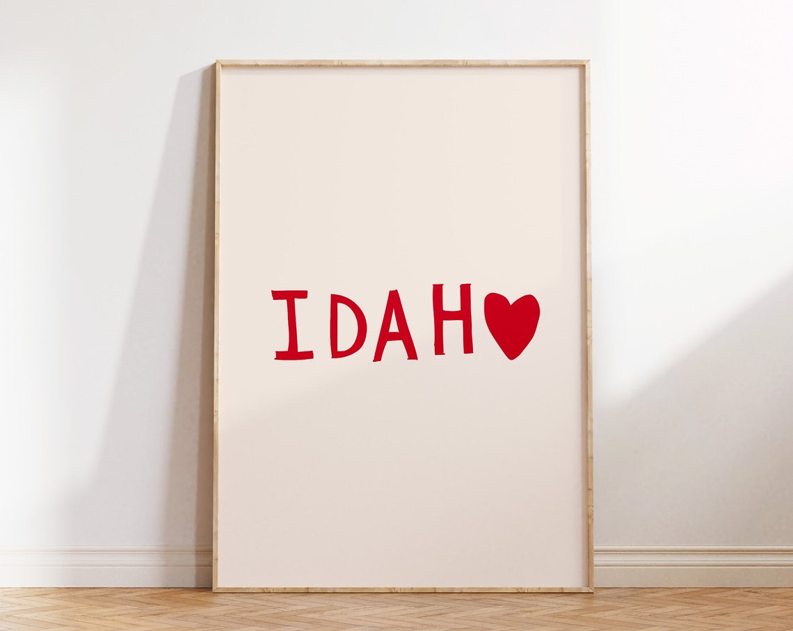Idaho Heart Red Typography Minimalist State Pride Love Wall Art