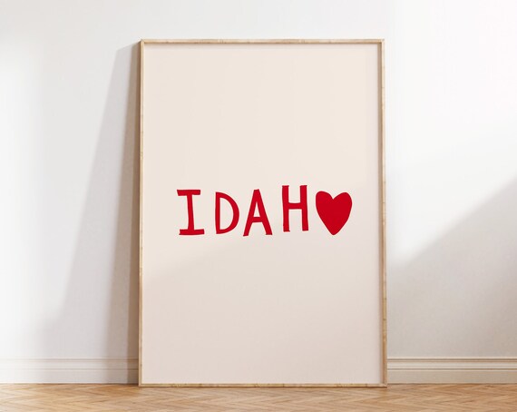 Cute Idaho Print Idaho Wall Art Idaho Art Minimalist Heart Poster Idaho Decor Idaho Poster State Love Print 1 Print