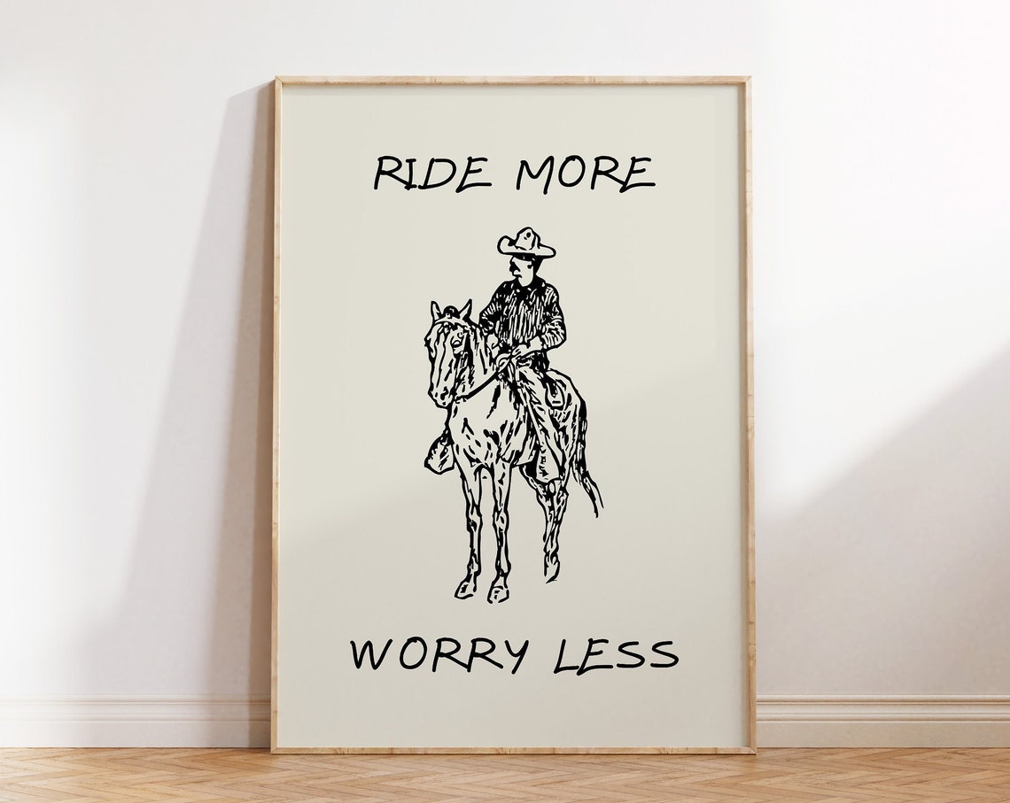 Ride More Worry Less Cowboy Horseback Vintage Western Poster - Image 3