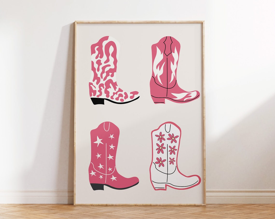 Pink Cowboy Boots Quartet Western Girly Boot Illustration Poster - Image 4