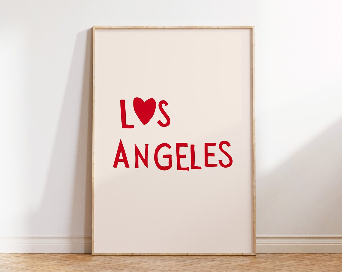 Los Angeles Red Heart Lettering Minimalist California Poster