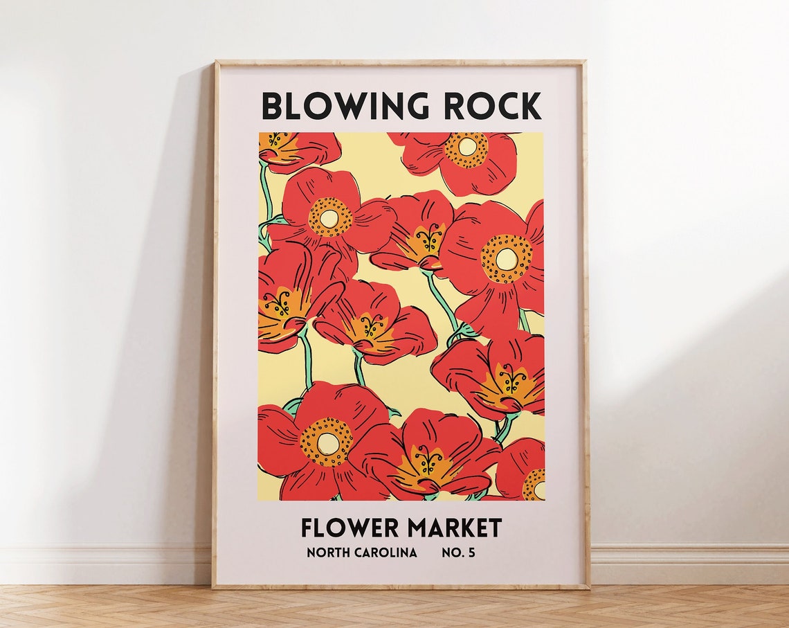 Blowing Rock North Carolina Flower Market Red Poppy Art Poster - Image 4