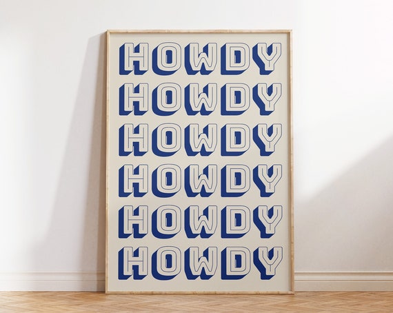 Retro Howdy Poster Vintage Western Wall Art Typography Print Southern Home Decor Wild West Print Blue Howdy Art 1 Print