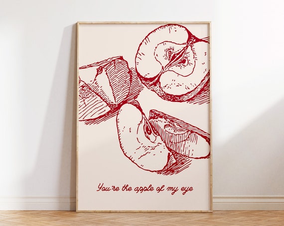 Vintage Apple Print Cute Kitchen Wall Art Minimalist Fruit Print Aesthetic Kitchen Decor Youre The Apple Of My Eye 1 Print