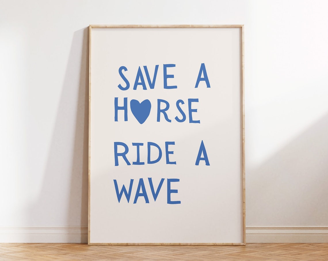 Save A Horse Ride A Wave Blue Typography Coastal Surf Wall Art - Image 2