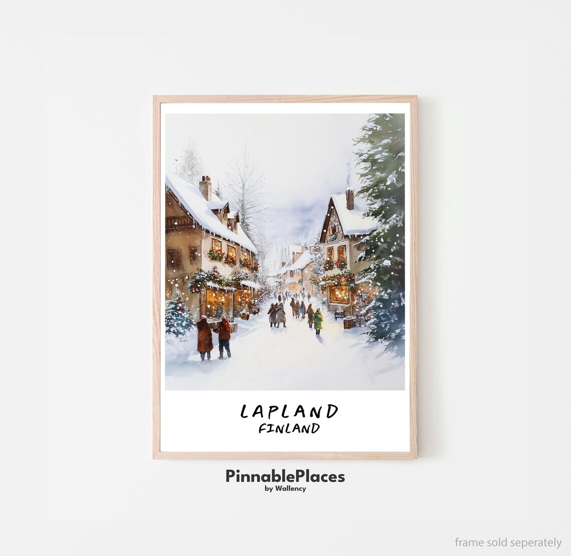 Lapland Finland Snowy Christmas Village Watercolor Art Poster