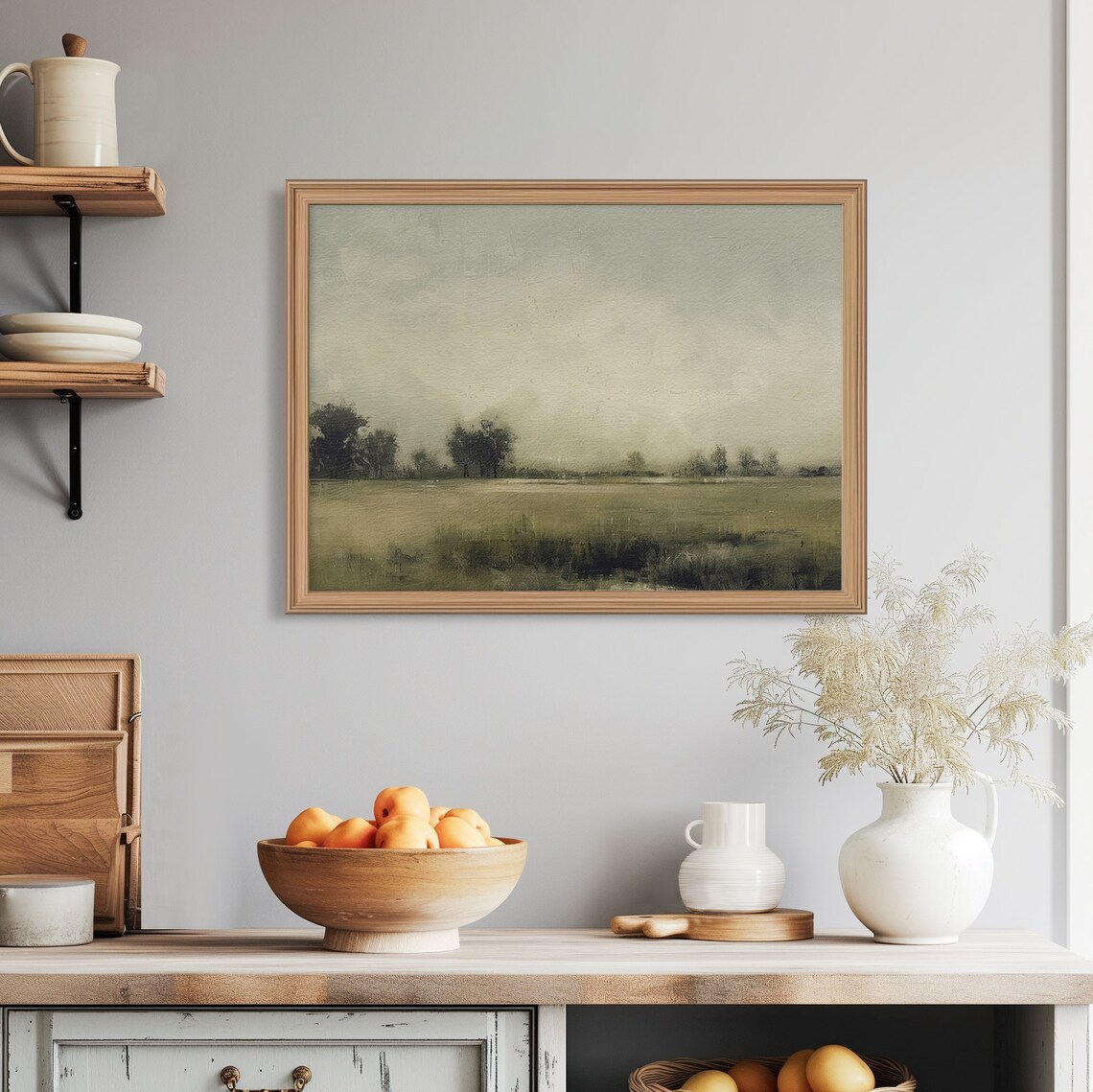 Moody Green Field Landscape Misty Morning Vintage Countryside Art Poster - Image 7