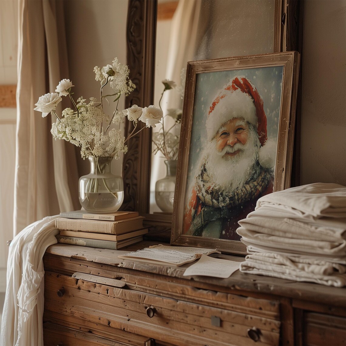 Vintage Christmas Santa Claus Print Santa Claus Oil Painting Christmas Wall Decor Festive Wall Art Xmas Holiday Prints - Image 4