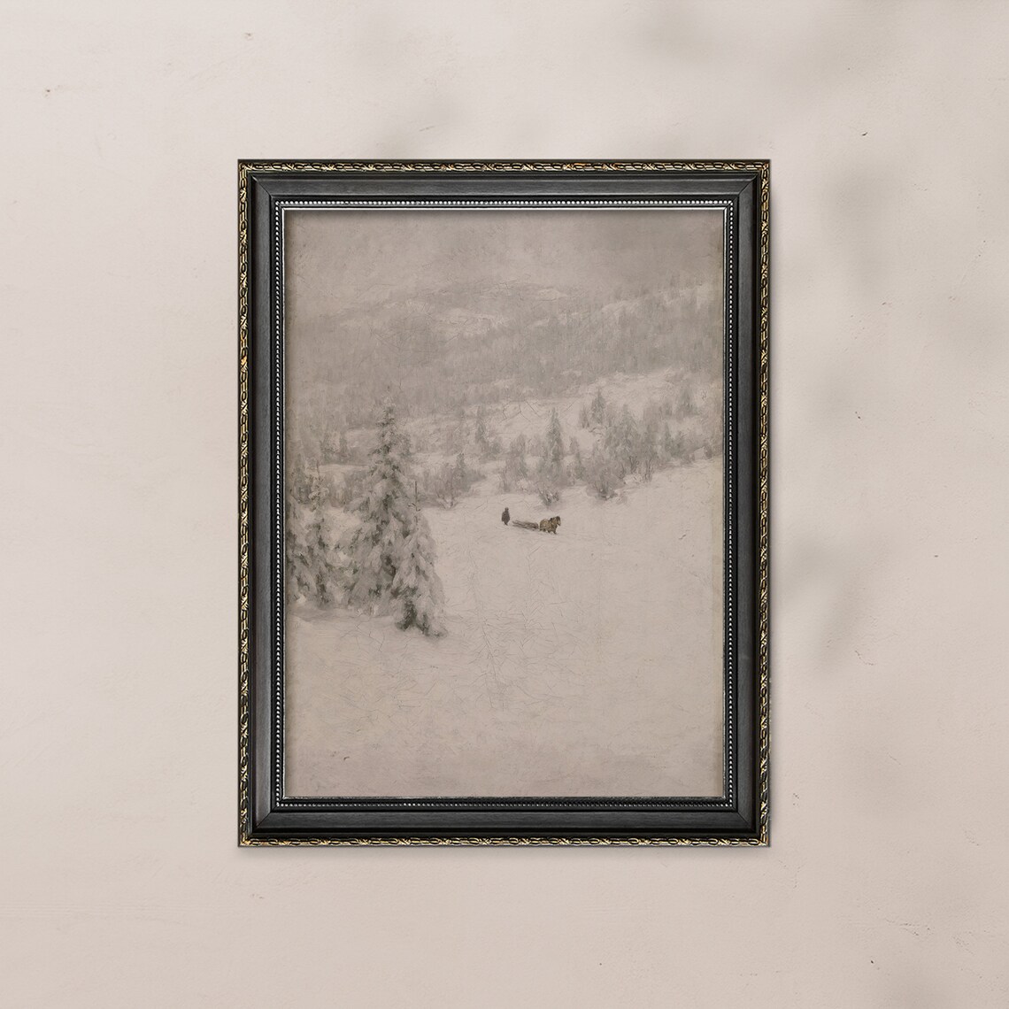 Horse Drawn Sleigh Snowy Valley Vintage Winter Landscape Painting Wall Art - Image 8