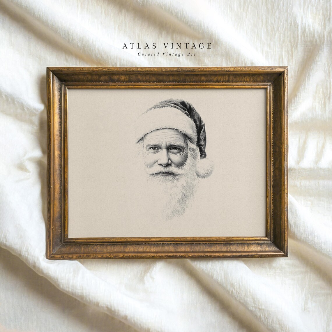 Santa Claus Pencil Sketch Sepia Portrait Vintage Christmas Poster