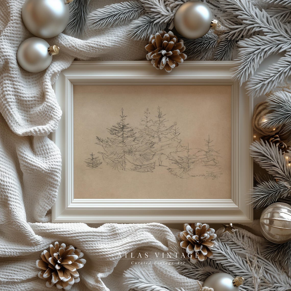 Pencil Sketch Christmas Trees Minimalist Beige Holiday Poster - Image 6