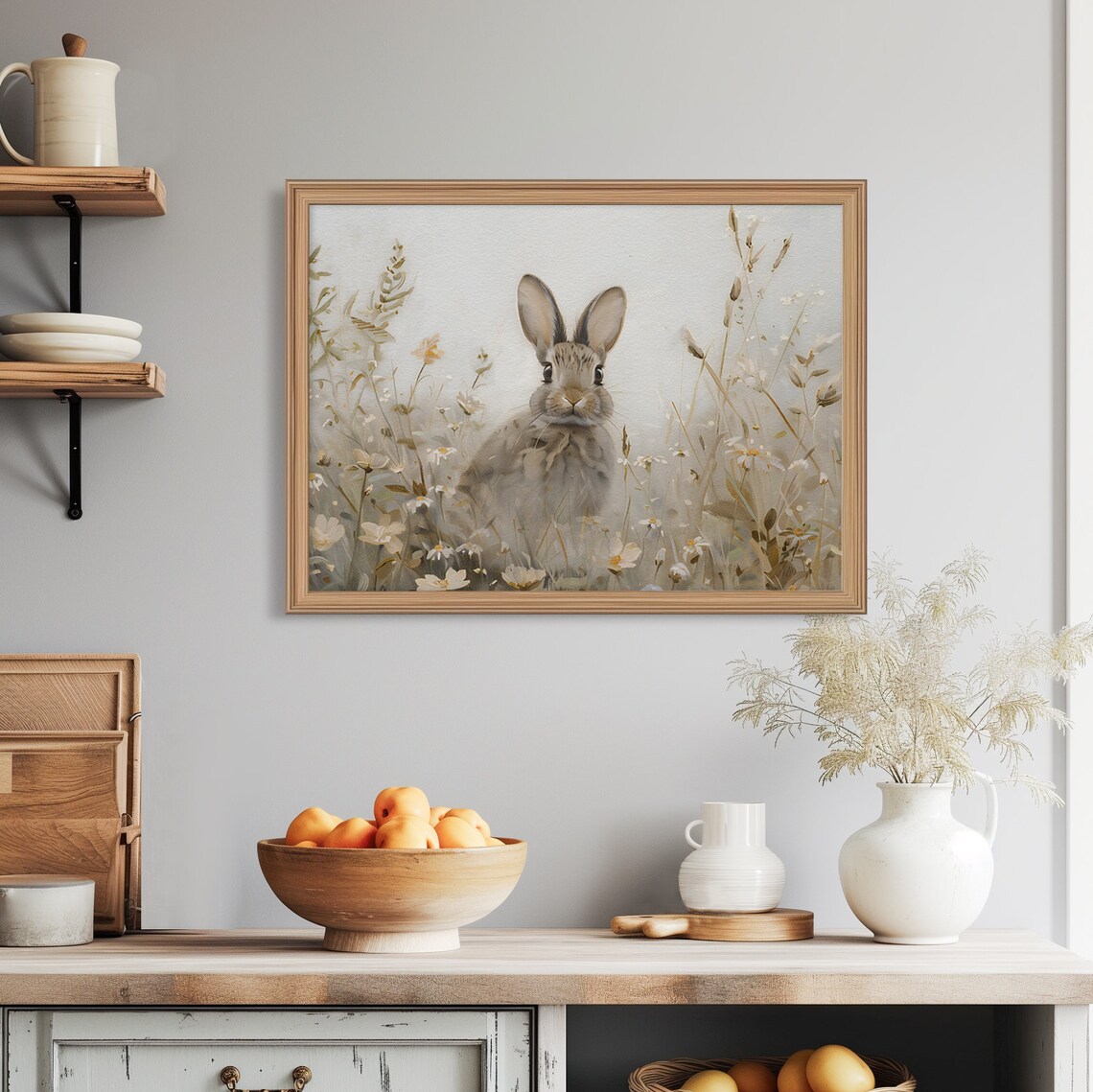 Sweet Bunny Summer Wildflower Meadow Vintage Easter Nursery Painting Poster - Image 5