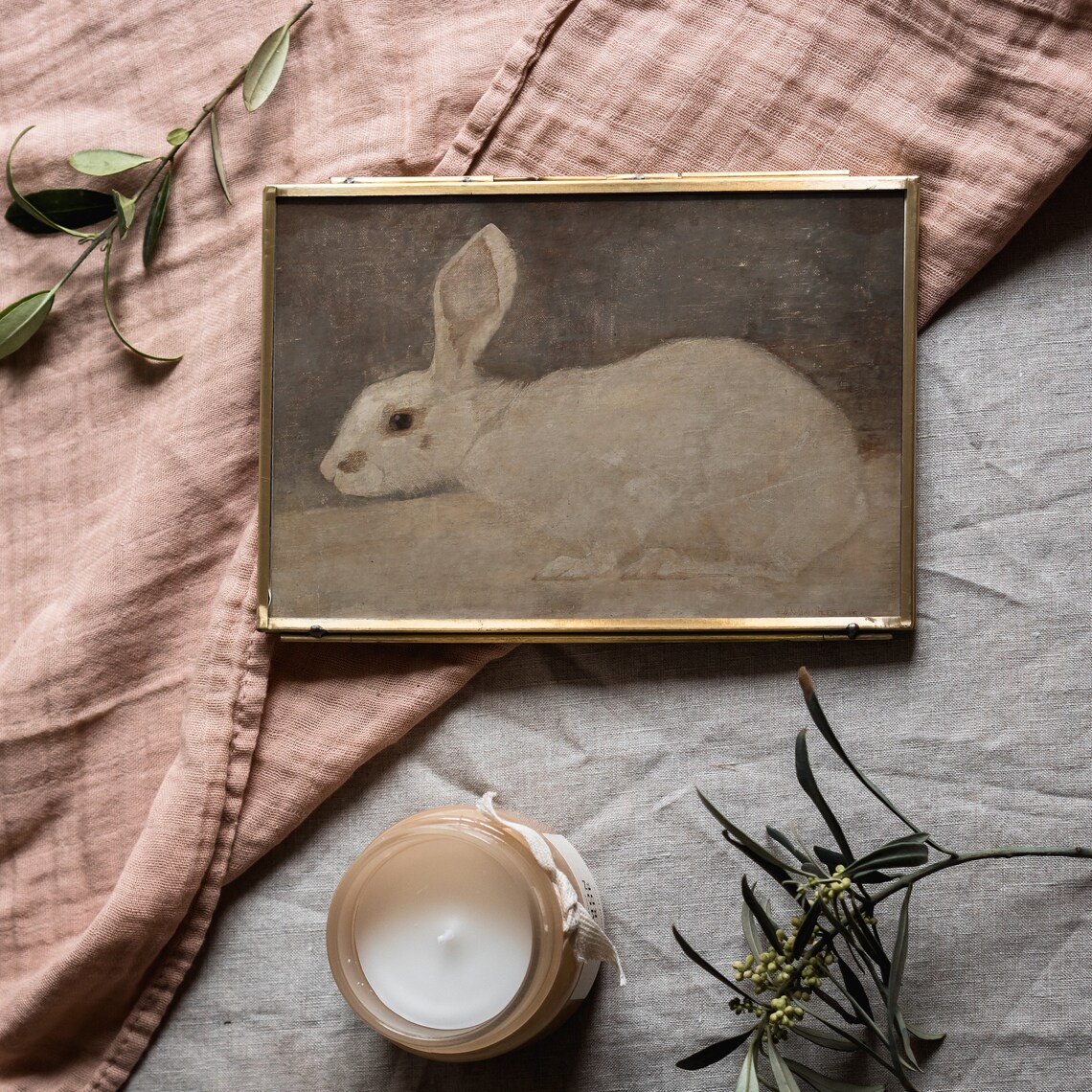White Rabbit Vintage Animal Painting Antique Neutral Farmhouse Print - Image 4