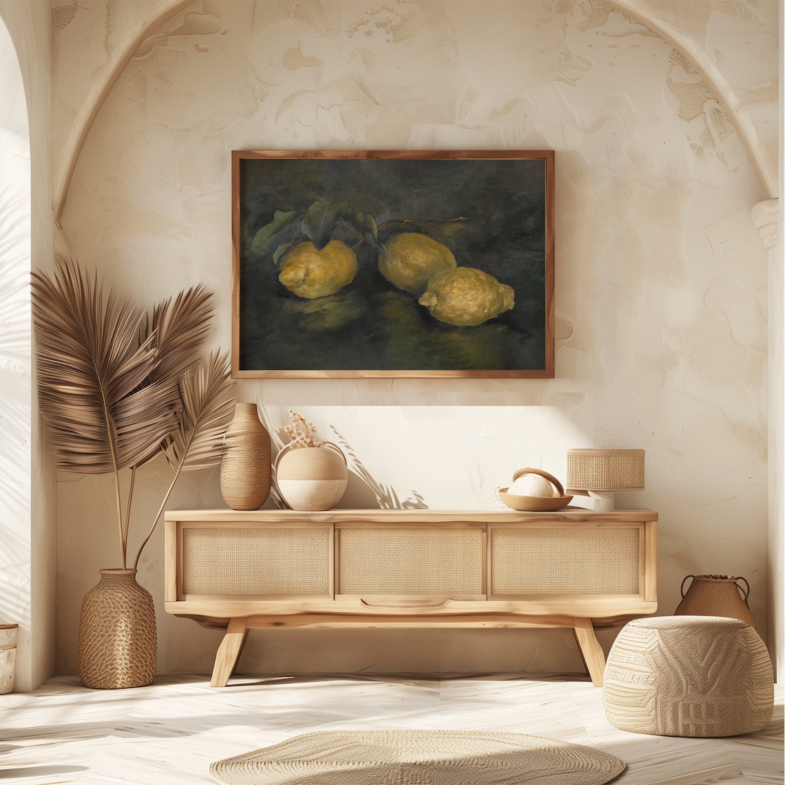 Dark Moody Three Lemons Still Life Fruit Oil Painting Art Poster - Image 8
