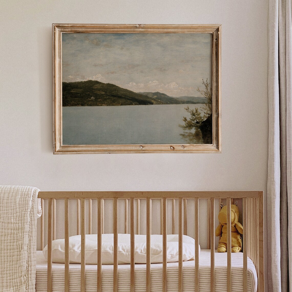 Muted Lake And Hills Vintage Seascape Painting Nautical Beach House Art Poster - Image 4