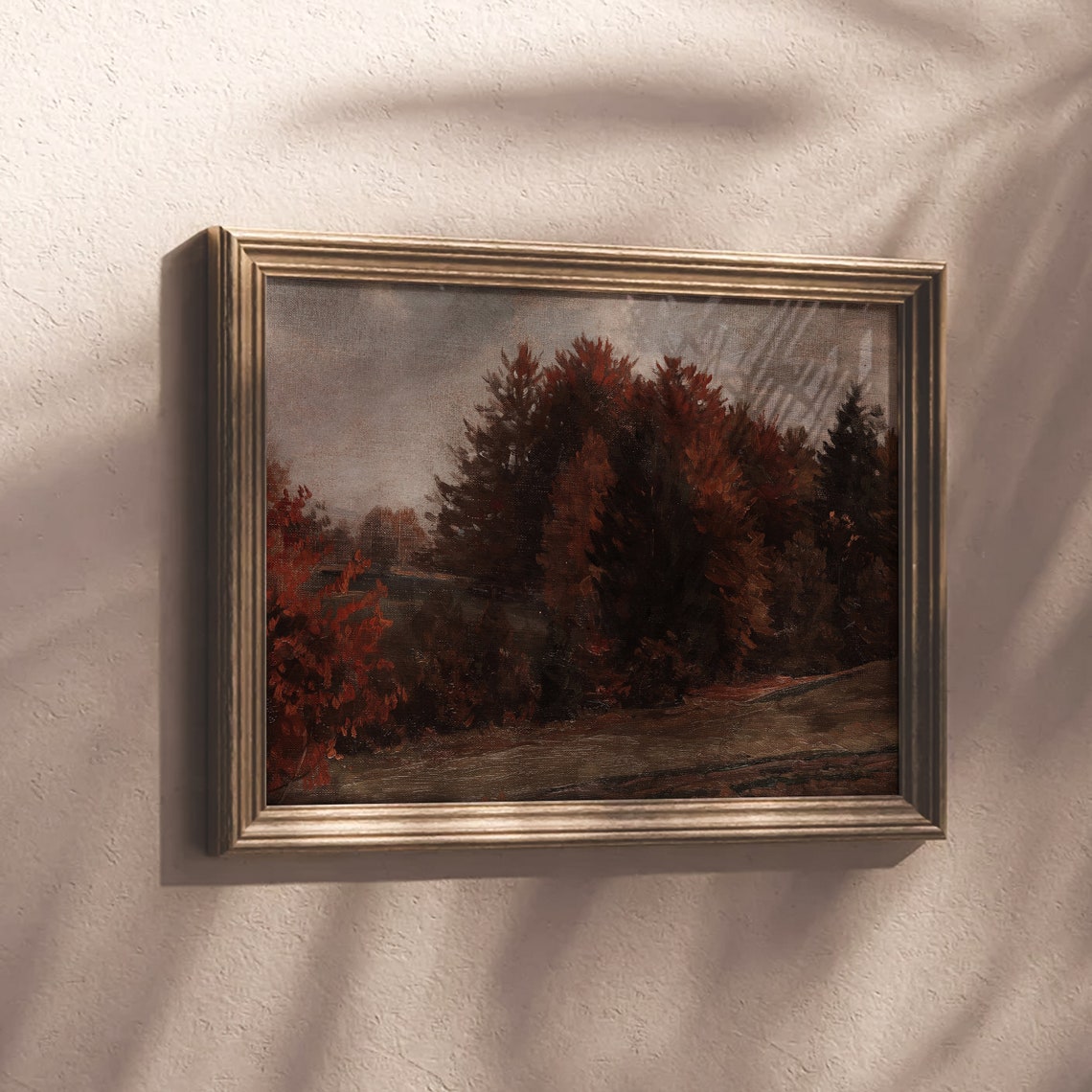 Moody Autumn Trees Painting Dark Red Foliage Fall Forest Poster - Image 4