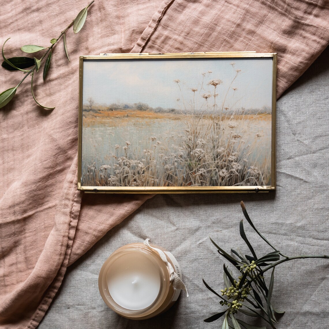 Quiet Lakeshore With Wild Grasses Soft Pastel Vintage Landscape Art Poster - Image 4