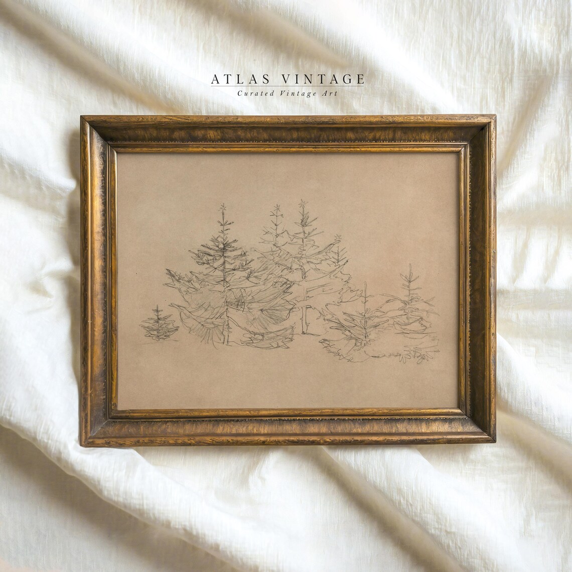Pencil Sketch Christmas Trees Minimalist Beige Holiday Poster - Image 5