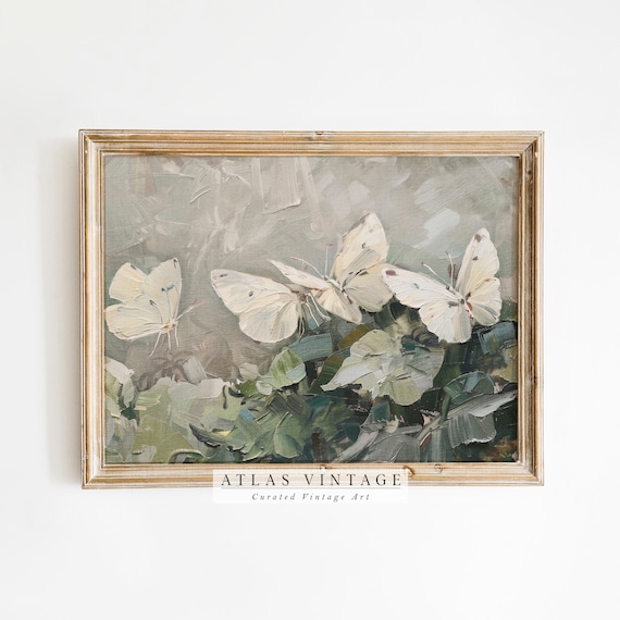 White Butterflies Over Green Foliage Soft Painterly Art Poster