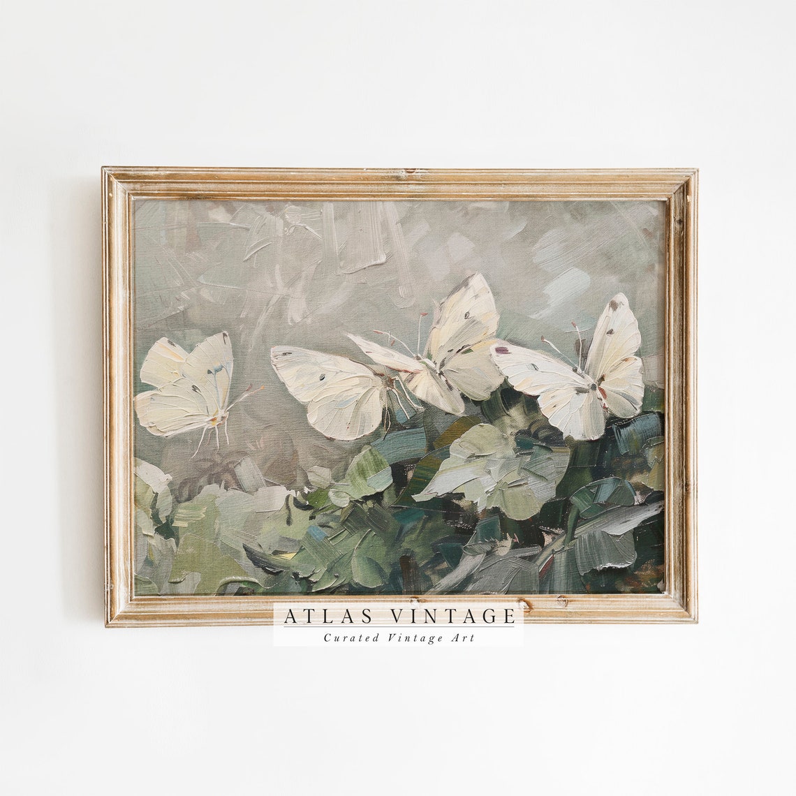 White Butterflies Over Green Foliage Soft Painterly Art Poster