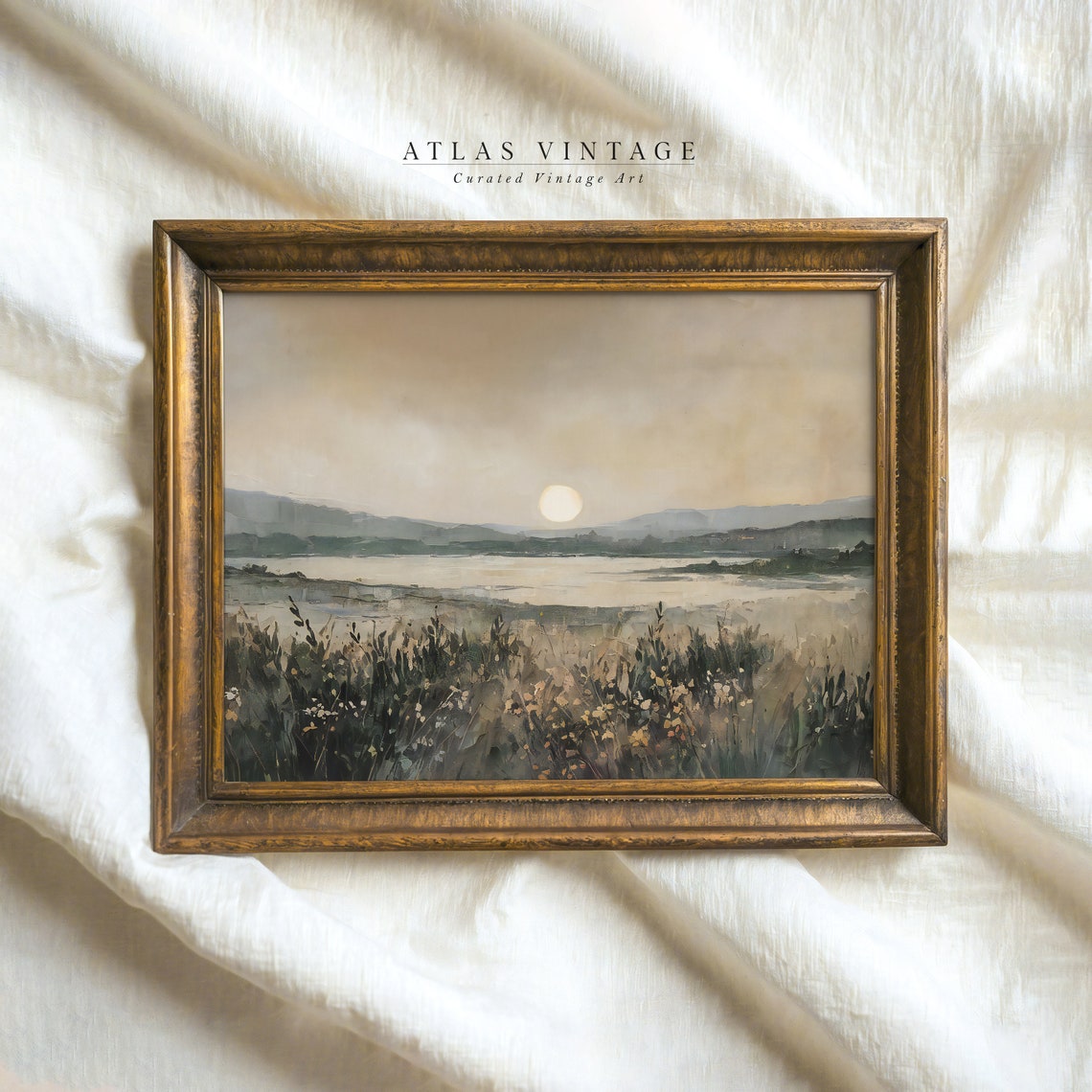 Soft Fall Sunset Over Lake Autumn Wildflower Meadow Shore Poster