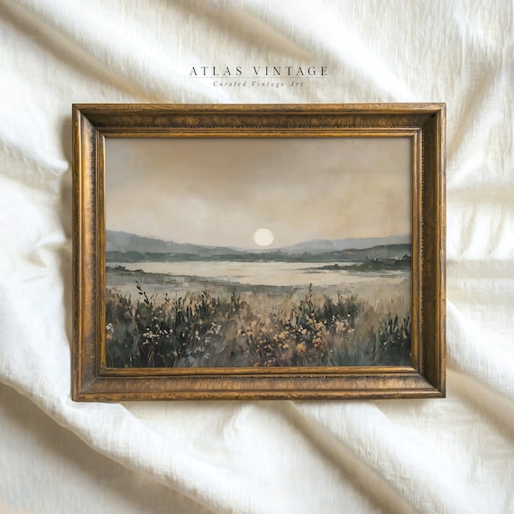 Soft Fall Sunset Over Lake Autumn Wildflower Meadow Shore Poster