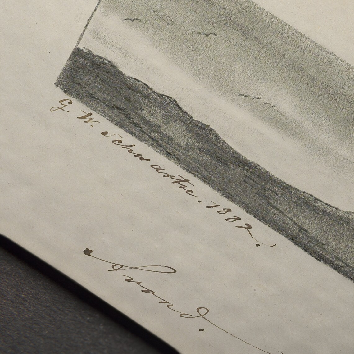 Antique 1882 Landscape Sketch Pencil Study Birds Over Hills Art Poster - Image 4
