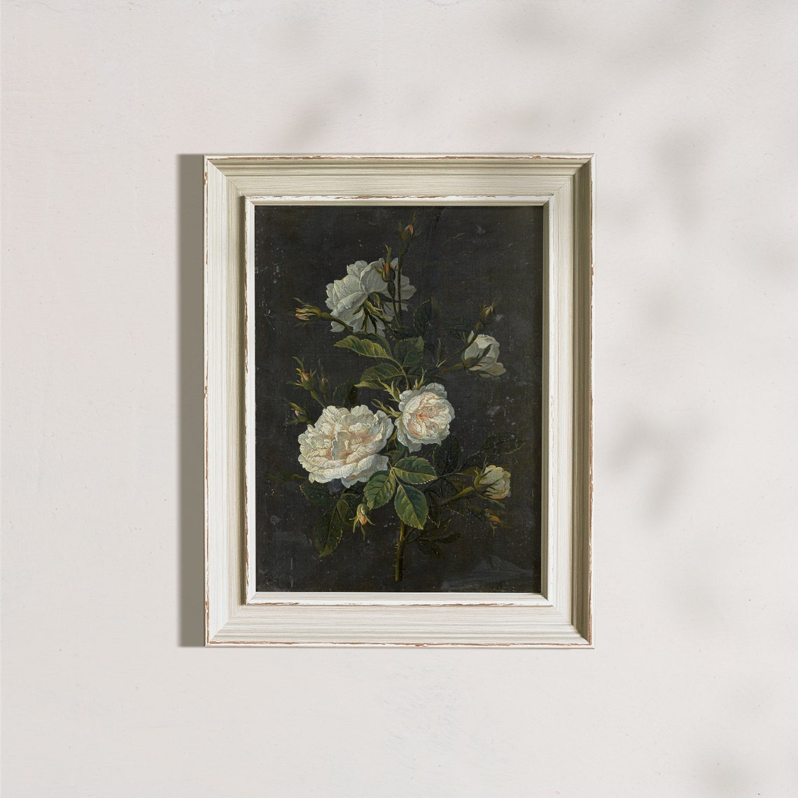 Dark Moody White Rose Stems Dramatic Vintage Botanical Art Poster - Image 8