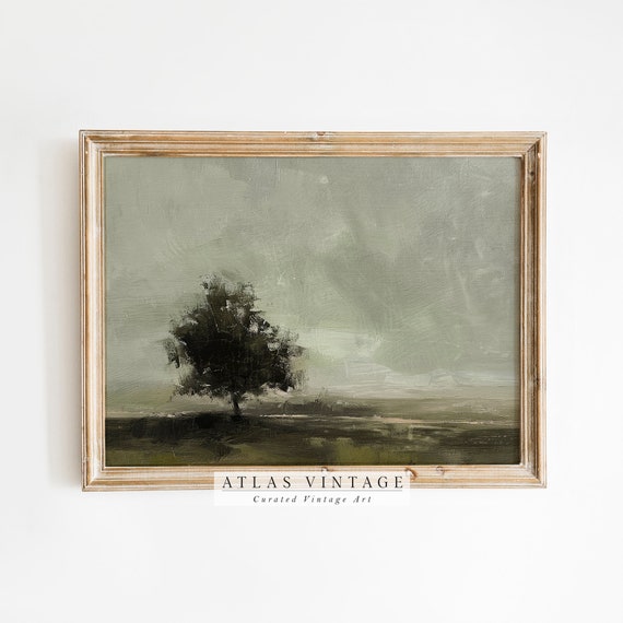 Moody Dark Landscape Spring Print Vintage Summer Field Wall Art Victorian Country Scenery Tree Decor Rustic Earthy Oil Painting