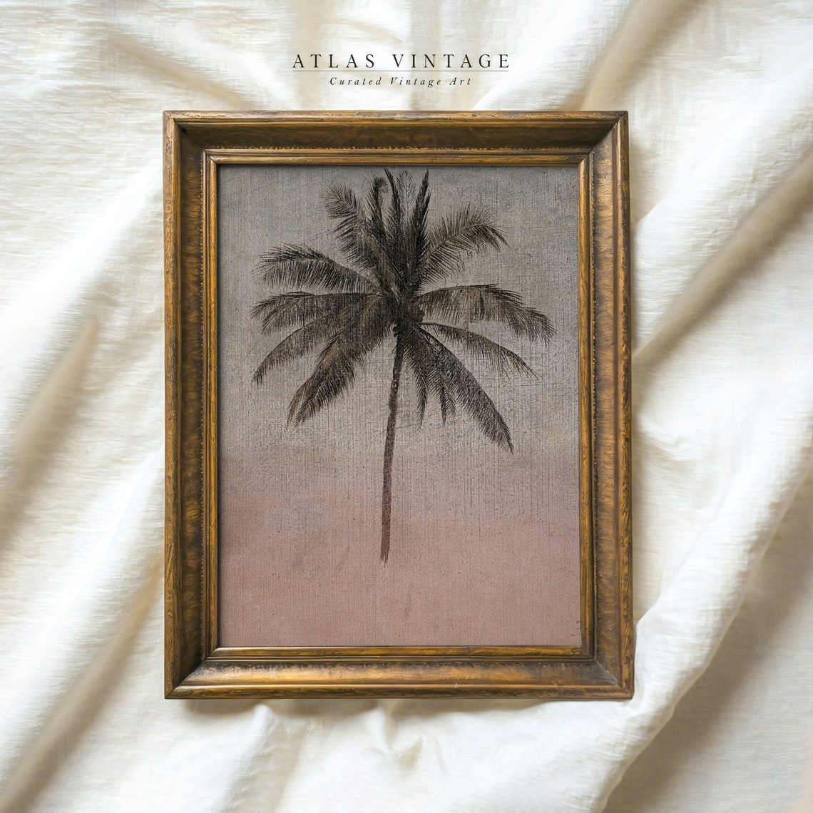 Minimalist Palm Tree Silhouette Sunset Ombre Vintage Botanical Print