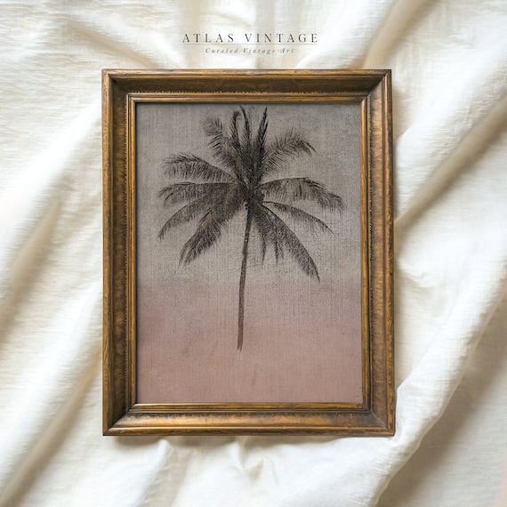 Minimalist Palm Tree Silhouette Sunset Ombre Vintage Botanical Print