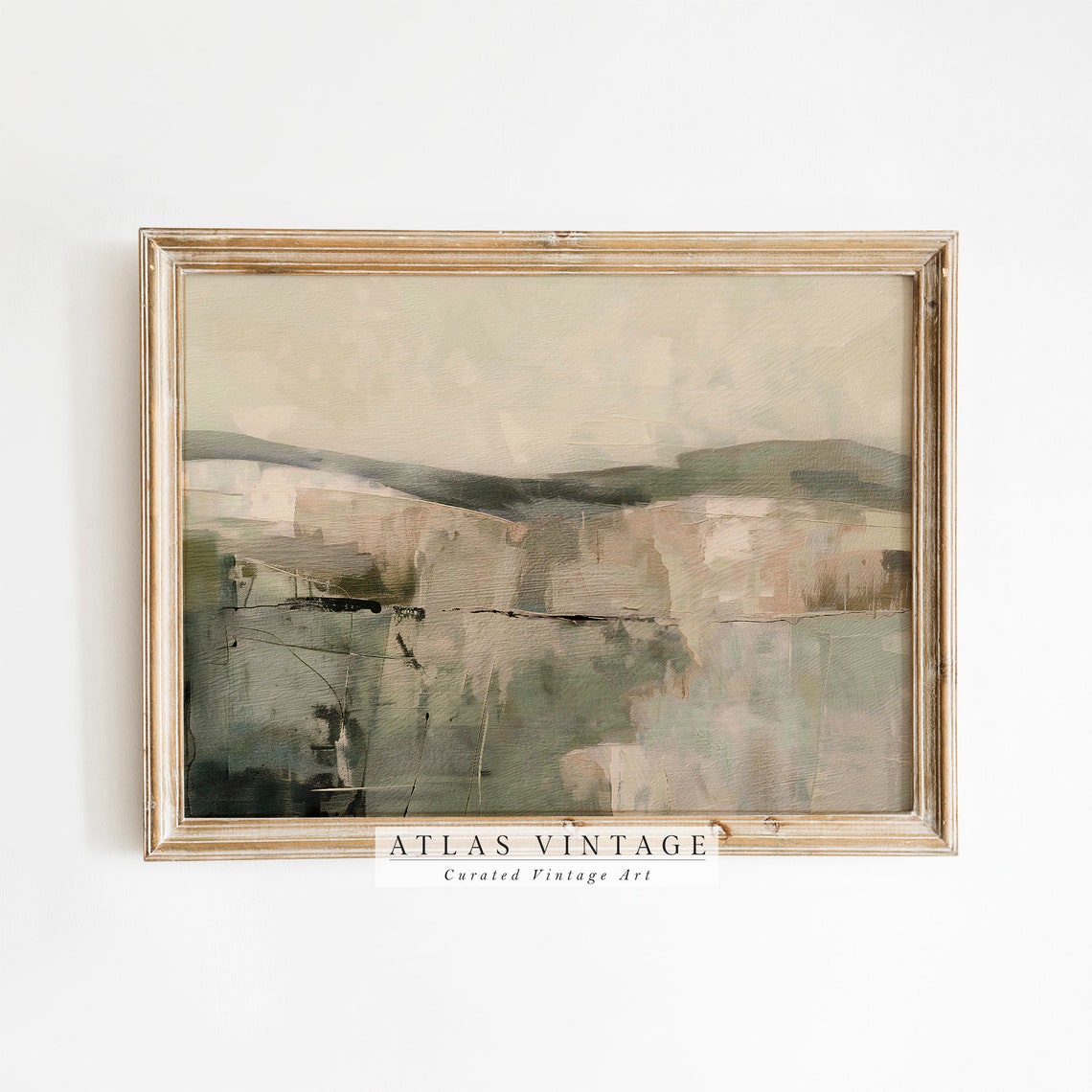 Checkered Abstract Landscape Painting Neutral Minimalist Print Earthy Green Midcentury Modern Decor Rustic Wall Art - Image 8