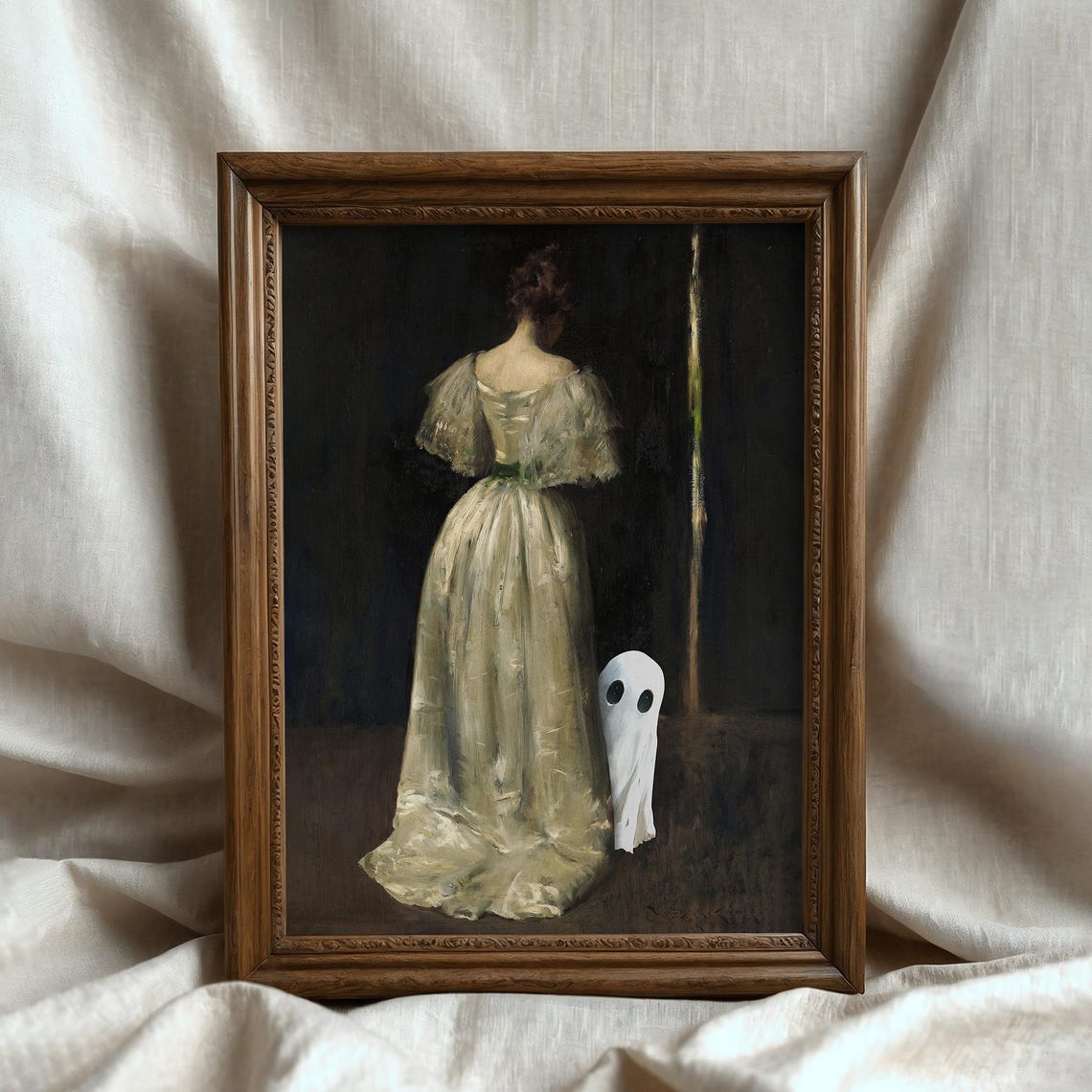 Victorian Lady in Cream Dress With a Cute Ghost Halloween Poster - Image 6
