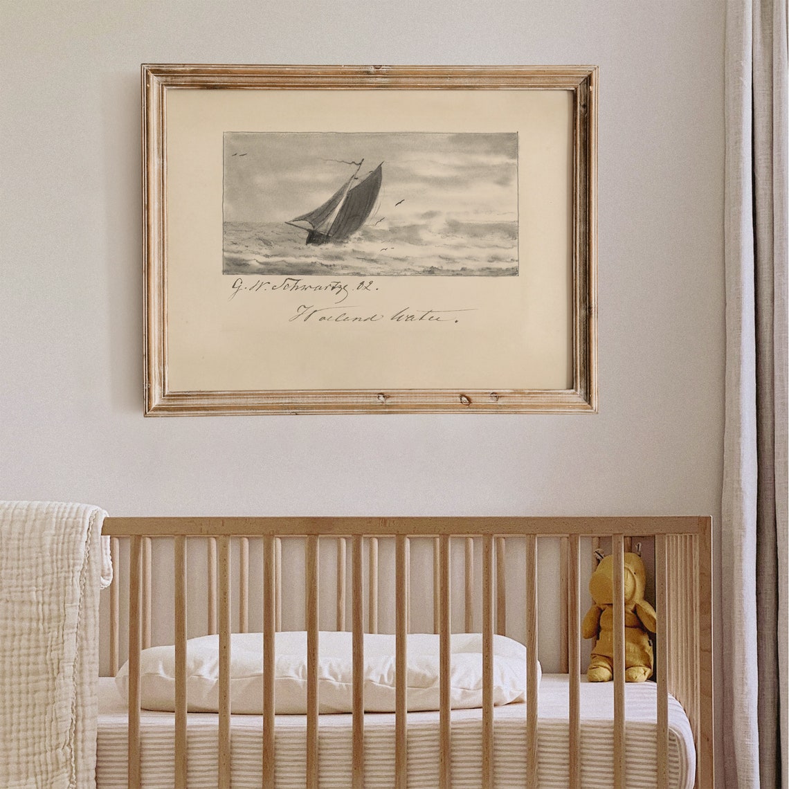 Antique Hand Signed Sailboat Sketch on a Stormy Sea Art Poster - Image 7