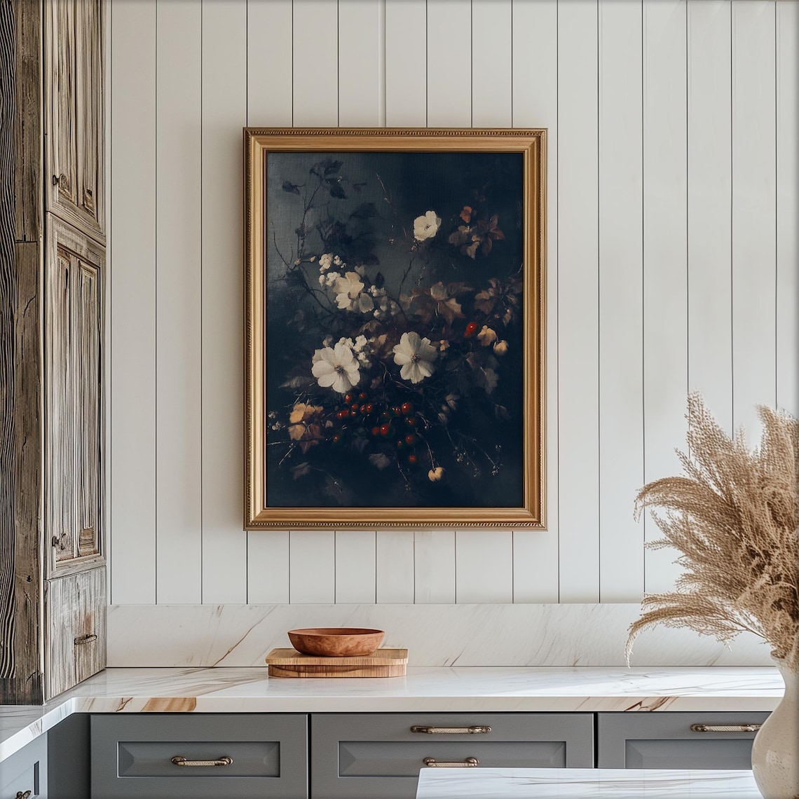 Dark Winter White Flowers Red Berries Seasonal Botanical Poster - Image 7