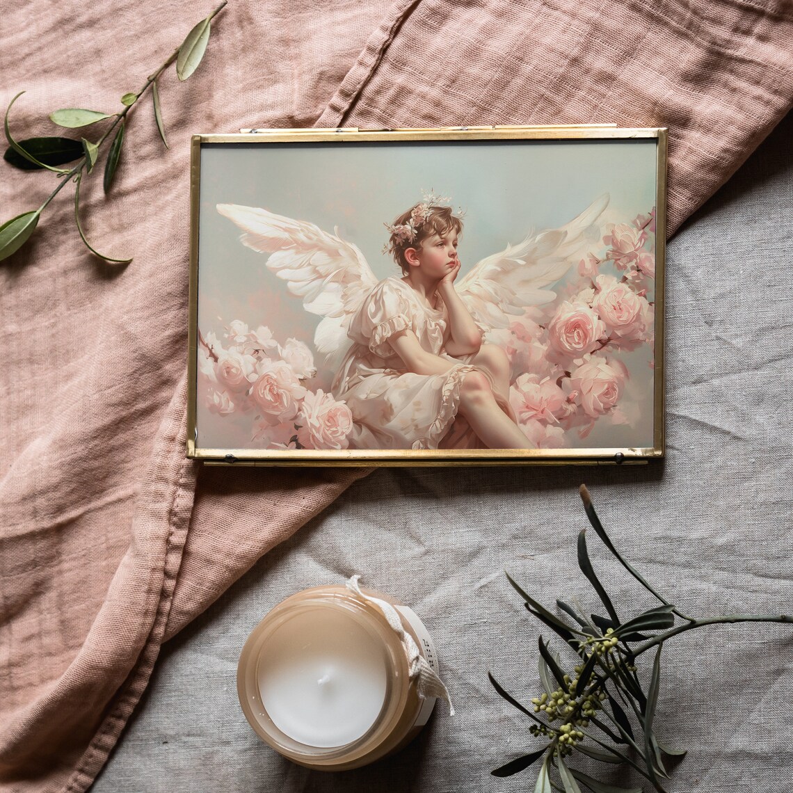 Dreamy Cupid Angel Among Pink Roses Romantic Valentine Poster - Image 5
