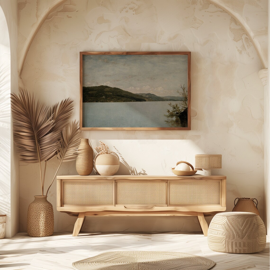Muted Lake And Hills Vintage Seascape Painting Nautical Beach House Art Poster - Image 7