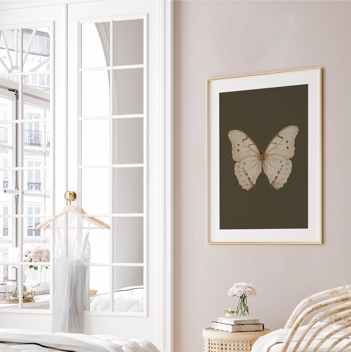 White Butterfly Specimen Dark Olive Botanical Style Art Poster - Image 8