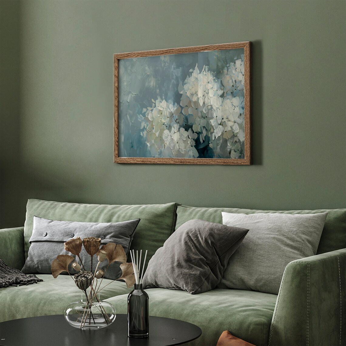 Blue Hydrangea Flower Impasto Frame TV Art White Blossom Painting Poster - Image 4